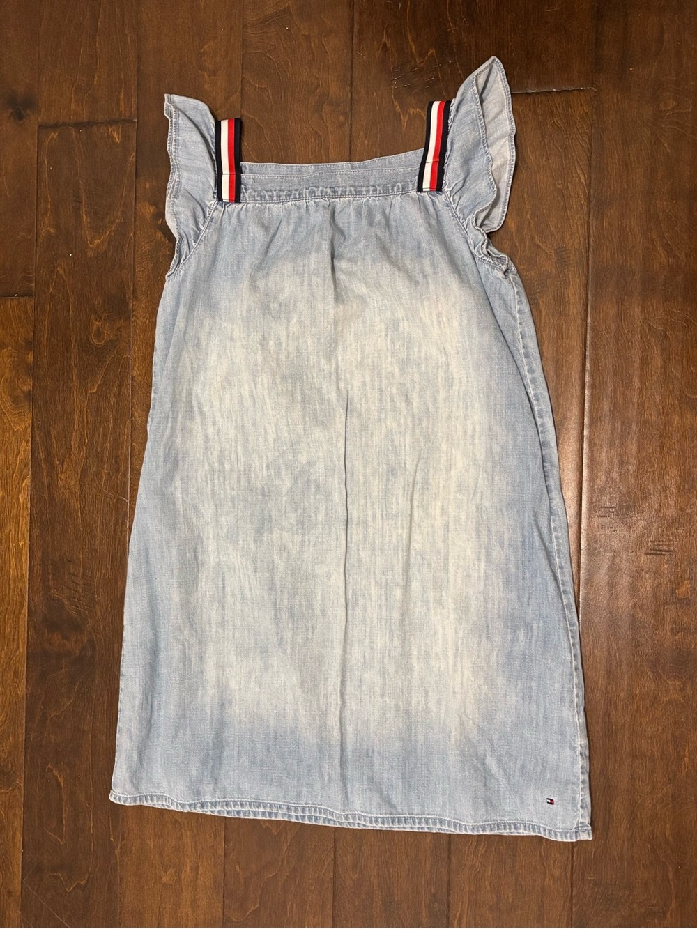 Tommy Hilfiger Light Wash Denim Dress with Red-White-Navy Straps